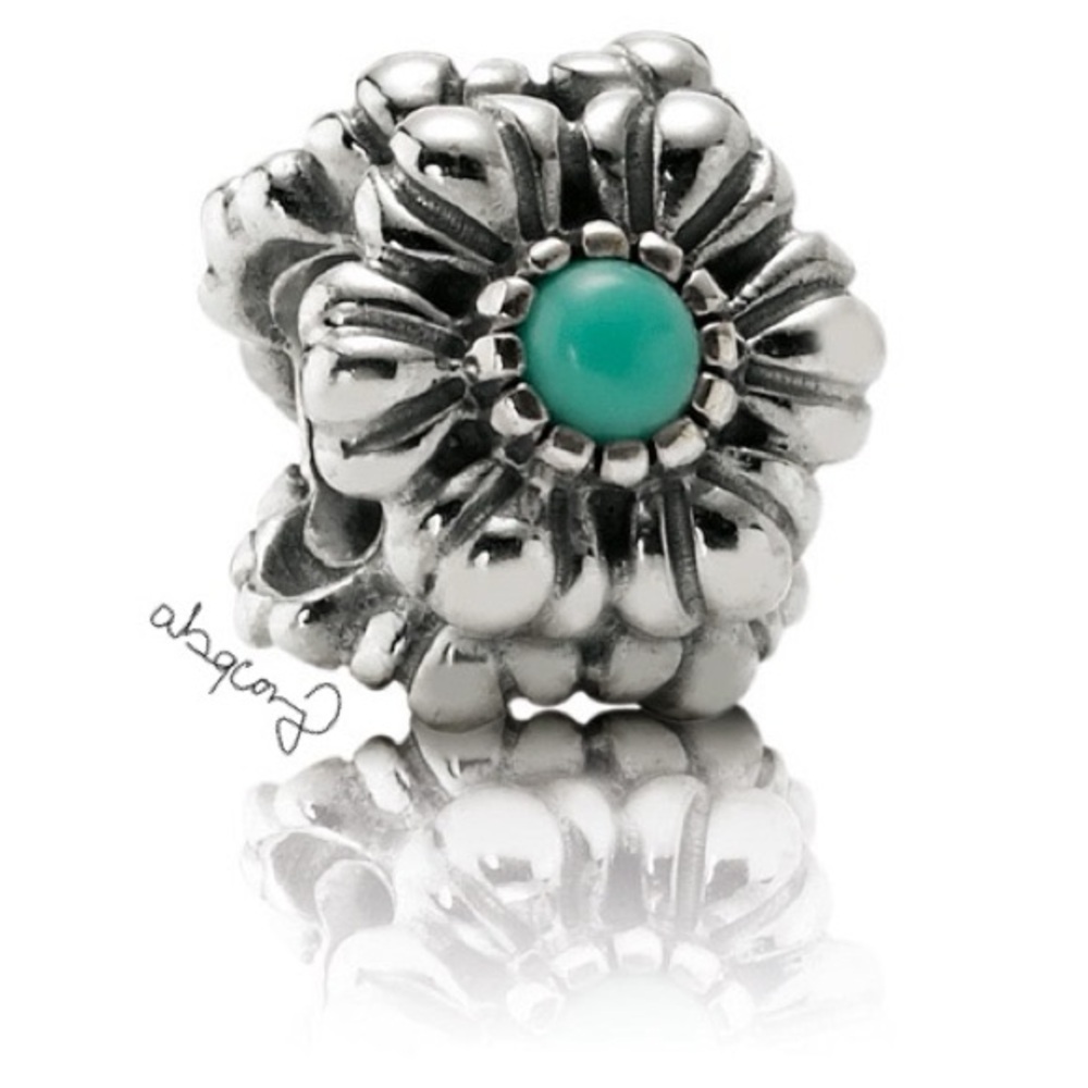 EUC Pandora 790580TQ Sterling Silver December Birthday Blooms Bead w/ Turquoise